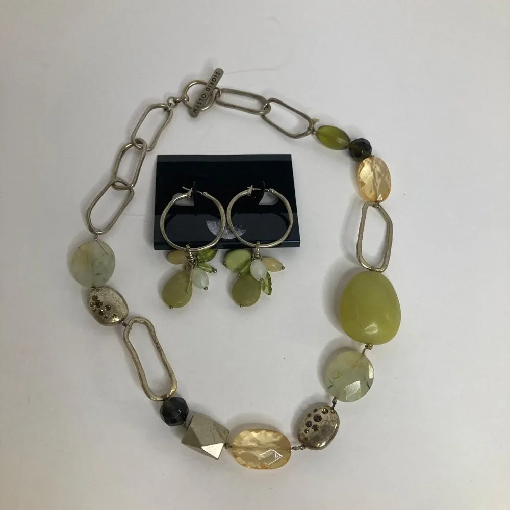 Womens Vintage Sigrid Olsen Lucite Metal Stone Beaded Necklace Earrings Toggle C